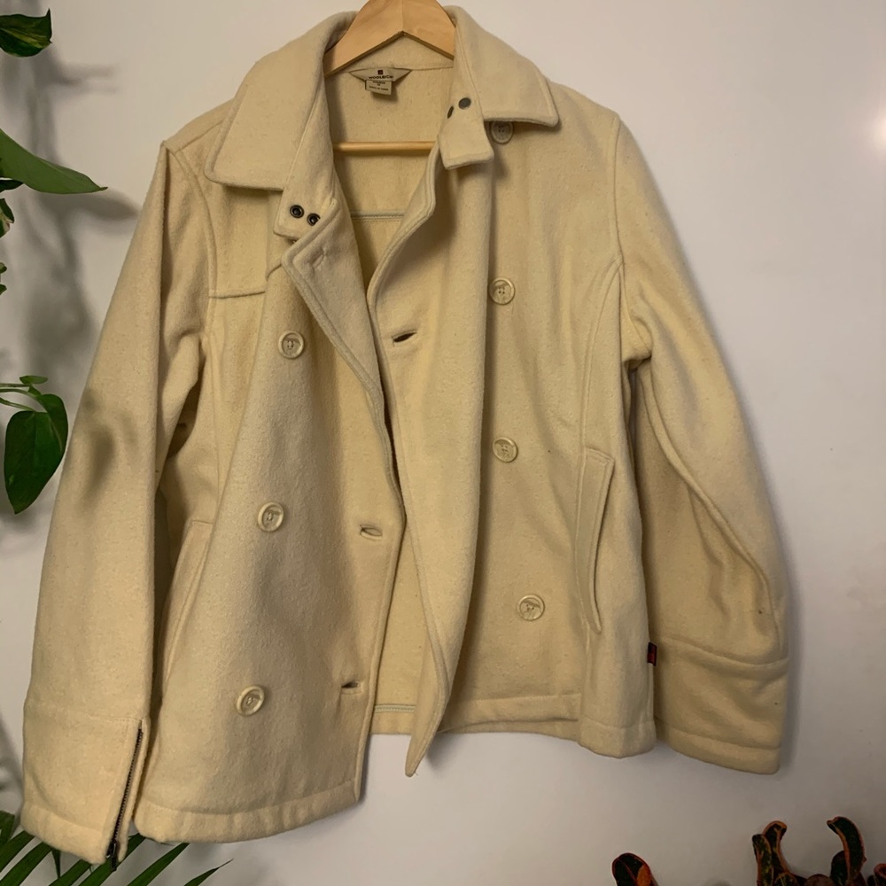 Cream Neutral Woolrich Peacoat Jacket Coat